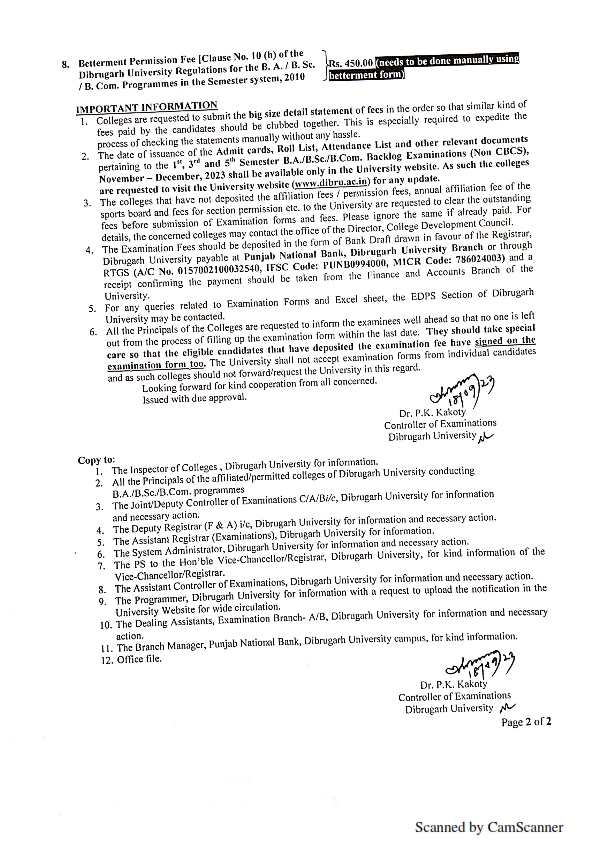 Form fill up notification for B.A. B.Sc . B.Com . Exam 002