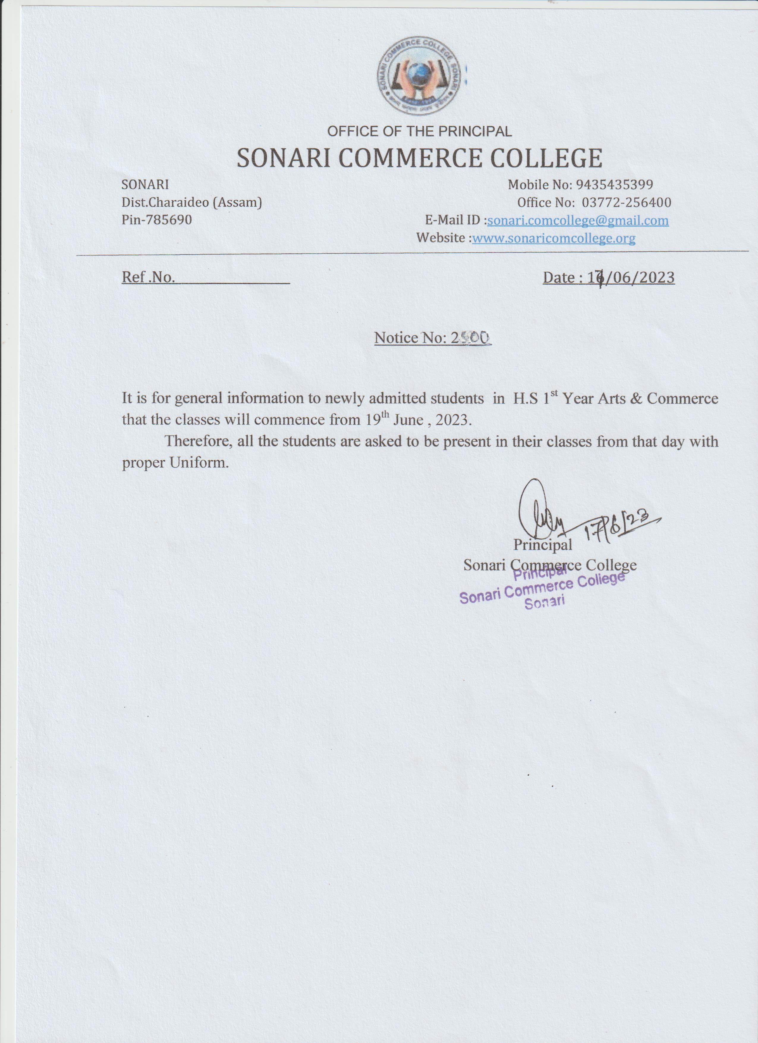 class notice 1st year